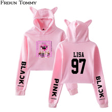 Load image into Gallery viewer, Frdun Tommy Kpop Blackpink Cat Hoodies Sweatshirt Women Crop Top Sweatshirt Pullovers Sexy Girl Fasion New Casual Sweatshirt