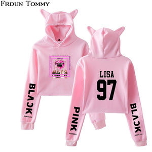 Frdun Tommy Kpop Blackpink Cat Hoodies Sweatshirt Women Crop Top Sweatshirt Pullovers Sexy Girl Fasion New Casual Sweatshirt