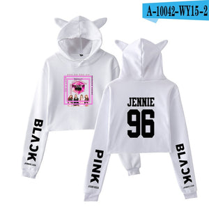 Frdun Tommy Kpop Blackpink Cat Hoodies Sweatshirt Women Crop Top Sweatshirt Pullovers Sexy Girl Fasion New Casual Sweatshirt