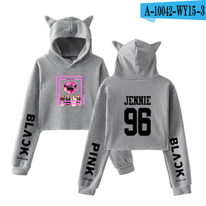 Frdun Tommy Kpop Blackpink Cat Hoodies Sweatshirt Women Crop Top Sweatshirt Pullovers Sexy Girl Fasion New Casual Sweatshirt