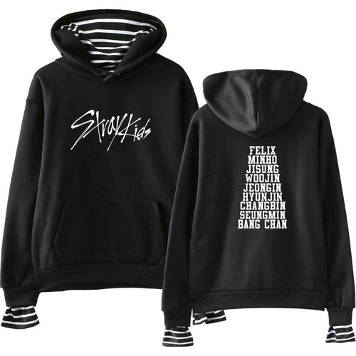 Kpop Stray Kids Fake Two Piece Hoodies Women Men Harajuku Hip Hop Sweatshirt Straykids All Member Names Printed Fleece Clothes