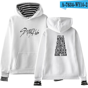 Kpop Stray Kids Fake Two Piece Hoodies Women Men Harajuku Hip Hop Sweatshirt Straykids All Member Names Printed Fleece Clothes