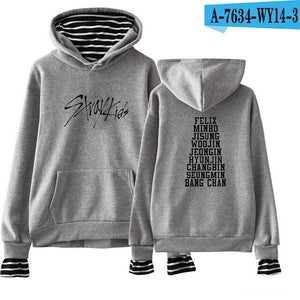 Kpop Stray Kids Fake Two Piece Hoodies Women Men Harajuku Hip Hop Sweatshirt Straykids All Member Names Printed Fleece Clothes