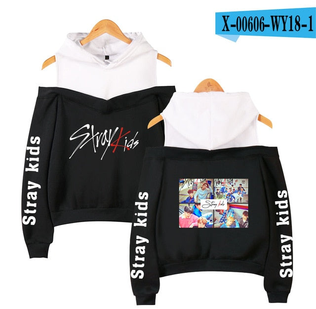 Frdun Tommy stray kids KPOP Off-shoulder Sweatshirt Women Fashion Hip Pop Printed Women Hoodies Highstreet Sweatshirt XS-2XL